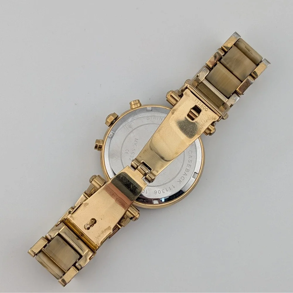 Michael Kors Parker MK5632 Gold Tone Crystal Bezel Horn Acetate Chrono Watch